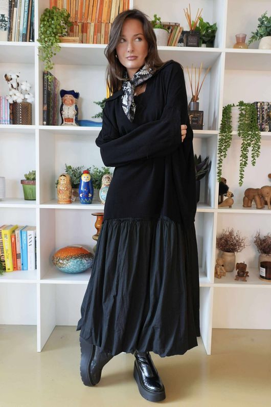 Paloma Pouf Layering Dress Black